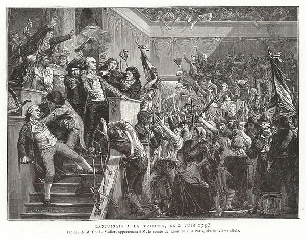 Jean Denis, comte Lanjuinais, at the rostrum of the Convention, French Revolution, 2 June 1793 (engraving)
