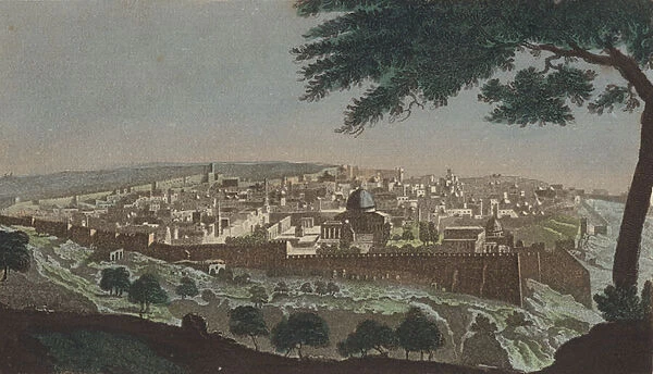 Jerusalem from the Valley of Jehosophat (coloured engraving)