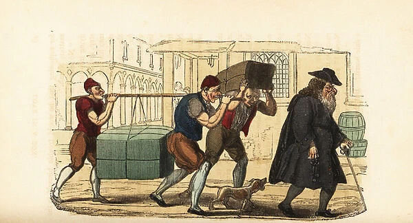 A Jewish merchant with porters and luggage, Padua, Italy. 1831 (engraving)