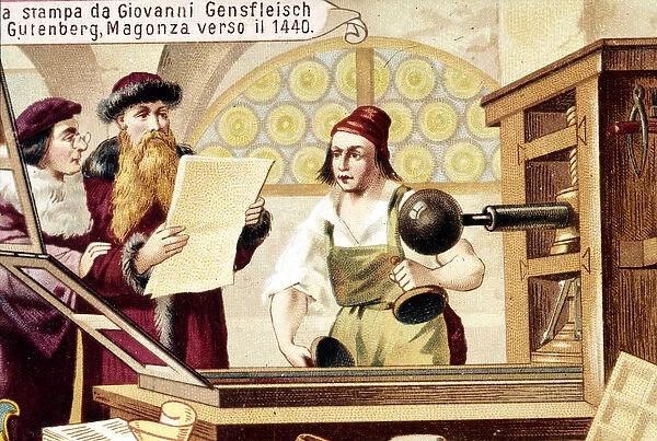 Johannes Gensfleisch Gutenberg (1400-1468). circa 1440. 19th century chromolithography