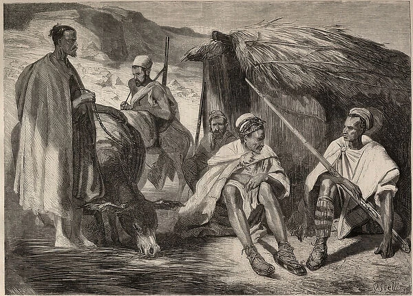 Kabyl tribes in Algeria in 1857. Engraving after the drawing by Jules Rigo