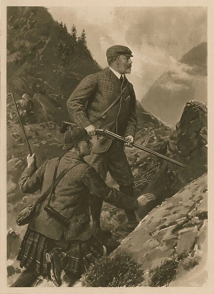 King Edward VII hunting in the Scottish Highlands (photogravure)
