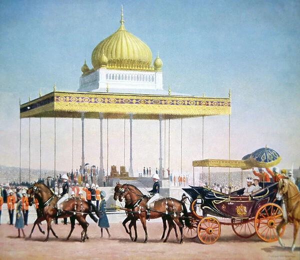King George V at the Delhi Durbar, 1911 (colour litho)