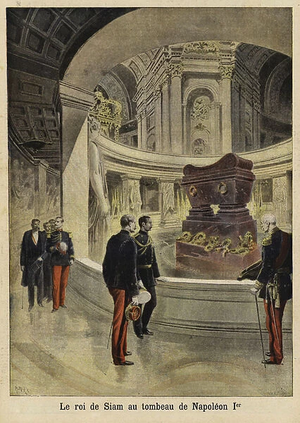 The King of Siam visiting the tomb of Napoleon I, Paris, 1897 (colour litho)