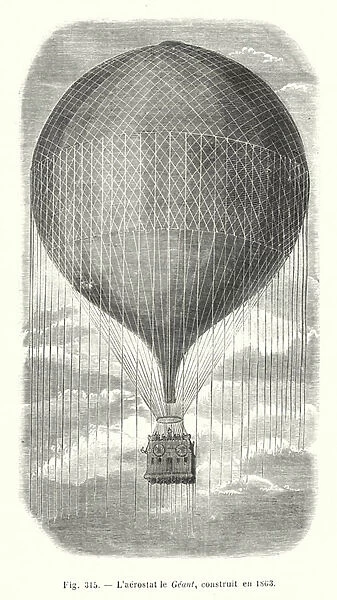 L aerostat le Geant, construit en 1863 (engraving)