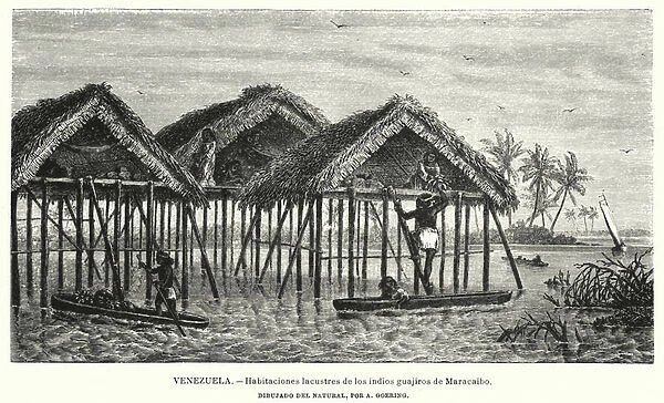 Lake dwellings of the Wayuu (Guajiro) Indians, Maracaibo, Venezuela (litho)