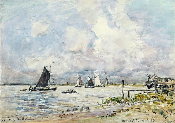 A Landing Stage on the Escaut, 1866 (w  /  c on paper)