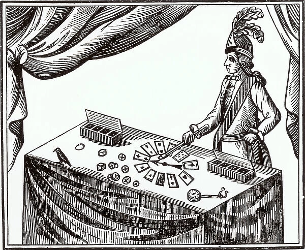 Lane, the Conjurer, Who Appeared at Bartholomew Fair in the Late 18th Century (woodcut)