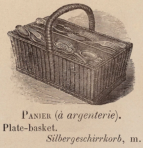 Le Vocabulaire Illustre: Panier (a argenterie); Plate-basket; Silbergeschirrkorb (engraving)