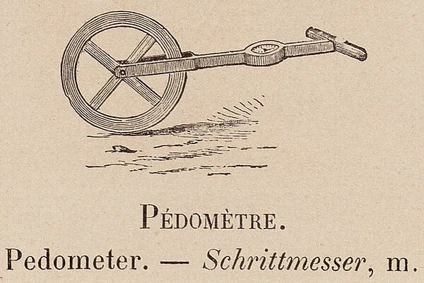 Le Vocabulaire Illustre: Pedometre; Pedometer; Schrittmesser (engraving)