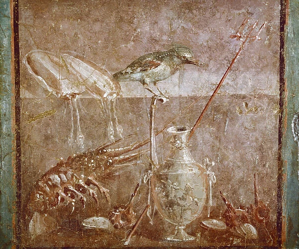 Still life with a bird and lobster (fresco)