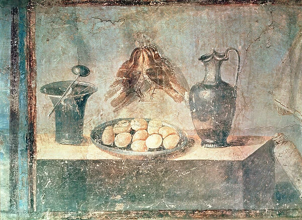 Still life with eggs and thrushes, from the Villa di Giulia Felice, Pompeii (fresco)