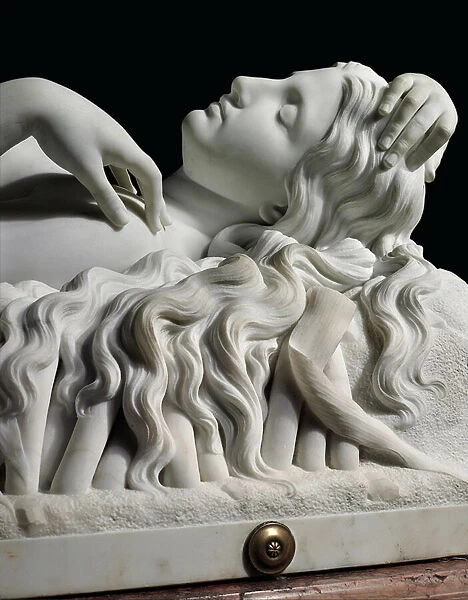 A life-size figure of Rhodopis on plinth, 1862 (marble)