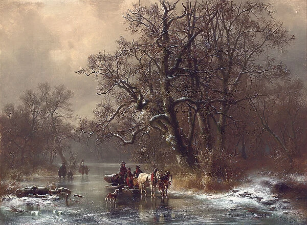 Loggers on a frozen waterway, 1873 (oil on canvas)