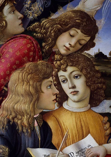 Lorenzo Magnificent and his brother Giuliano de Medici, detail of Madonna and Child with angels or Madonna of Magnificent (tempera on panel)
