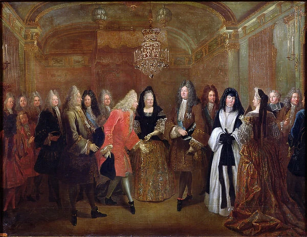 Louis XIV (1638-1715) welcomes the Elector of Saxony, Frederick Augustus II (1670-1733)