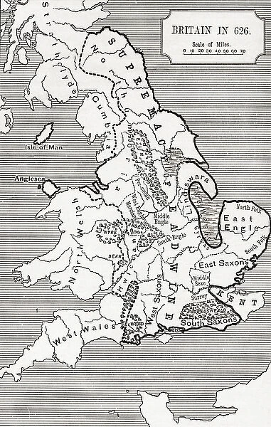 Map of Britain in 626, from The Northumbrian Kingdom 588 to 685 in A Short History