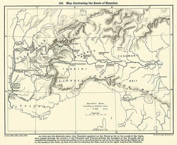 Map illustrating the Route of Hannibal (engraving)