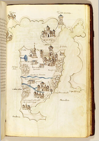 Map, illustration from The Liber Insularum Archipelagi (vellum)