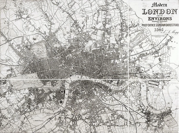 Map of Modern London and its Environs, 1845 (litho)