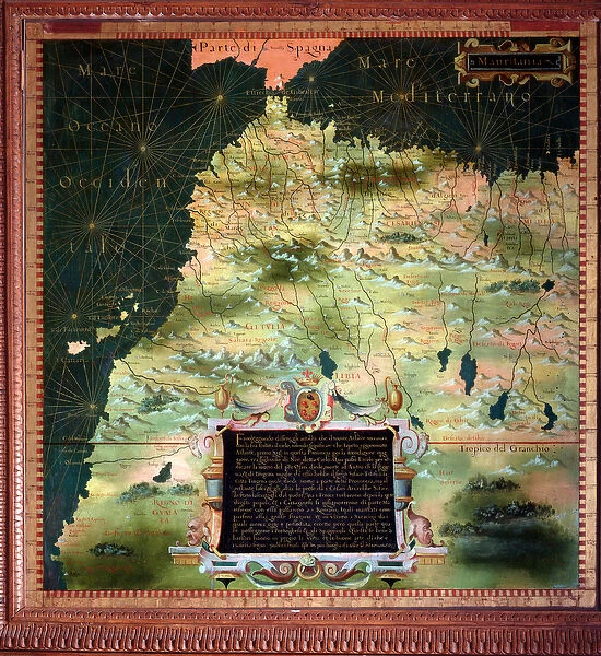 Map of North Africa (Morocco) and Detroit of Gibraltar, c. 1581 (mural painting)