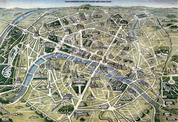 Map of Paris during the period of the Grands Travaux by Baron Georges Haussmann