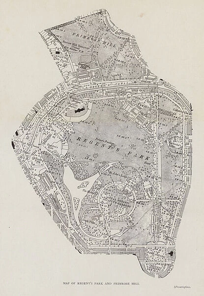 Map of Regents Park and Primrose Hill (litho)