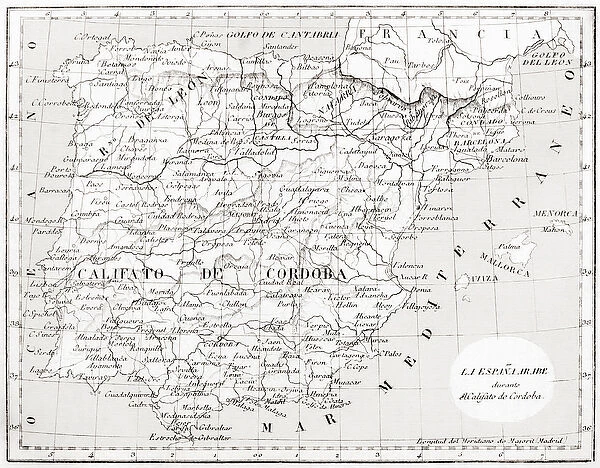 Map of Spain showing Caliphate of Cordoba