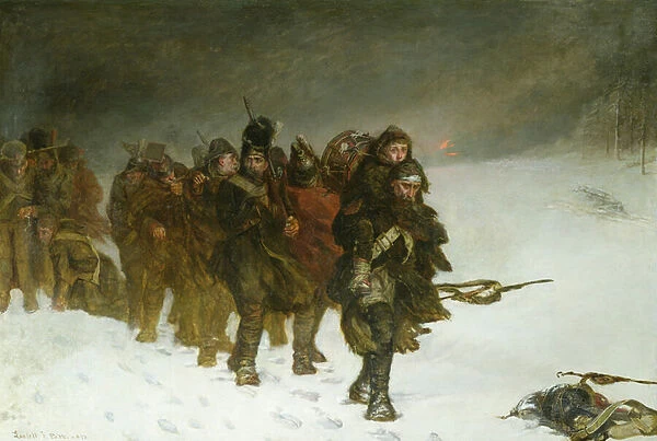 On the March from Moscow, 1873 (oil on canvas)