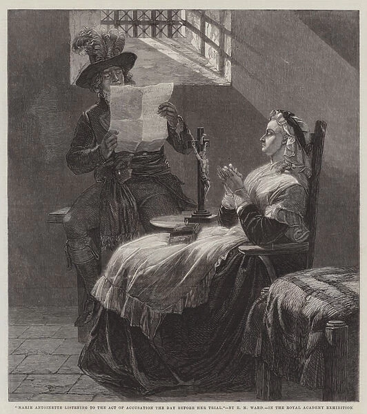 Marie Antoinette listening to the Act of Accusation the Day before her Trial (engraving)