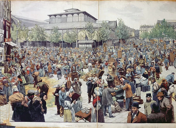 The Market at Les Halles, 1888 (colour litho)