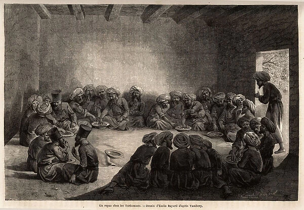 A meal at the Turkomans (Iraq). Drawing by Emile Bayard (1837-1891)