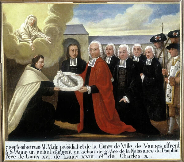 MM du Presidial et de la Commune de Vannes offer Saint Anne a silver child in thanksgiving from the birth of the dolphin Louis de France (1729-1765), 7 September 1729 - Ex-Voto Sainte Anne d Auray