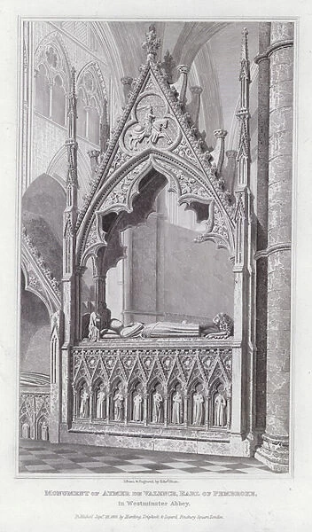 Monument of Aymer de Valence, Earl of Pembroke, in Westminster Abbey (engraving)