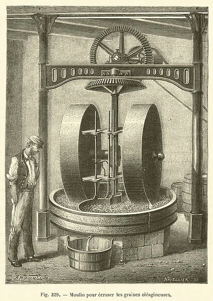 Moulin pour ecraser les graines oleagineuses (engraving)