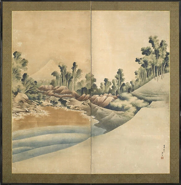 Mount Fuji and Enoshima, Edo Period, c. 1825 (ink & colour on paper)