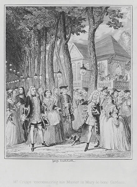 Mr Cripps encountering his Master in Mary-le-bone Gardens (engraving)