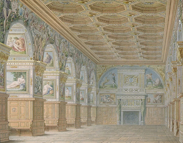 Ms 1014 The ballroom at Fontainebleau, plate from an album (w  /  c & pencil on paper)