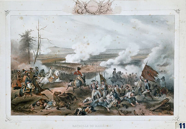 Napoleon Bonaparte during the Battle of Marengo on 14  /  06  /  1800. 19th century (Engraving)