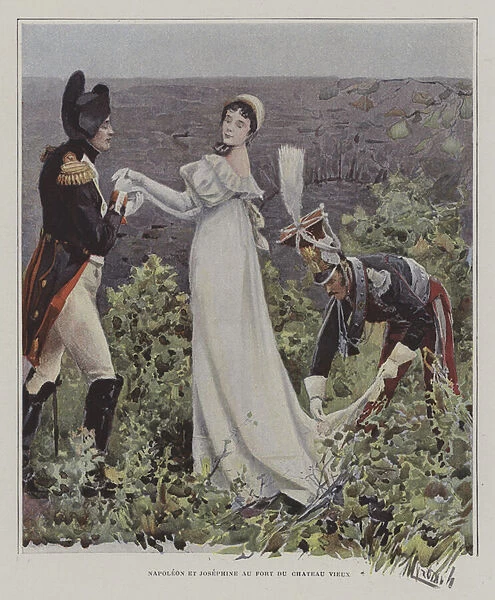 Napoleon and Josephine at the Chateau-Vieux, Bayonne (colour litho)