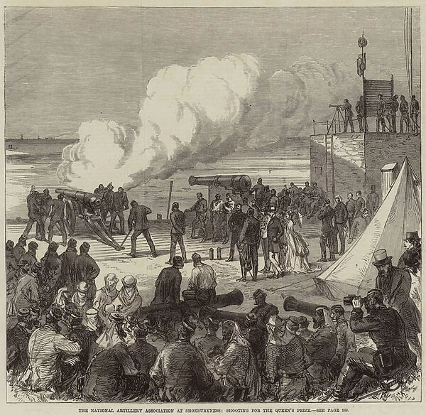 The National Artillery Association at Shoeburyness, shooting for the Queens Prize (engraving)