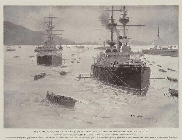 The Naval Manoeuvres, with 'A'Fleet in Lough Swilly, Exercise for the Fleet in Boat-Pulling (litho)