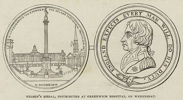 Nelsons Medal, distributed at Greenwich Hospital, on Wednesday (engraving)
