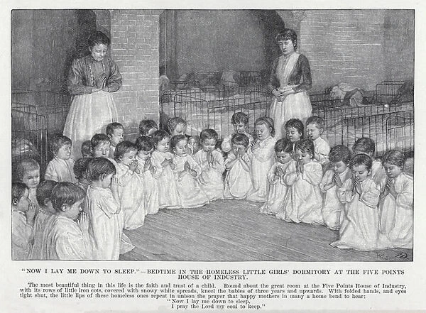 'Now I lay me down to sleep, 'Bedtime in the Homeless Little Girls Dormitory at the Five Points House of Industry (litho)