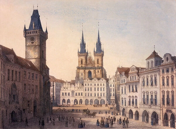 Old Town Square, Prague, c. 1840 (colour litho)