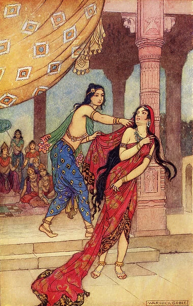 The Ordeal of Queen Draupadi, illustration from Indian Myth and Legend
