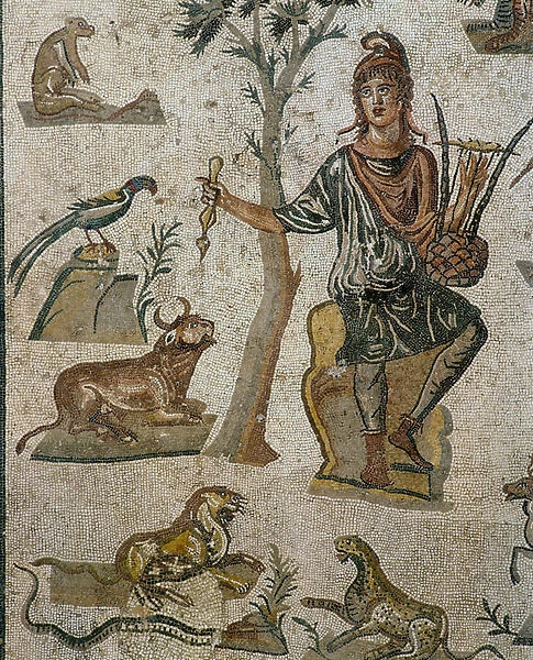 Orpheus surrounded by animals (detail)