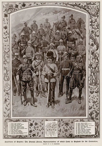 The Overseas Forces, representatives of which came to England for the coronation of King George V (colour litho)