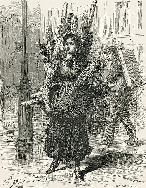 Paris bread carrier, from French Pictures by Rev. Samuel G. Green, published 1878