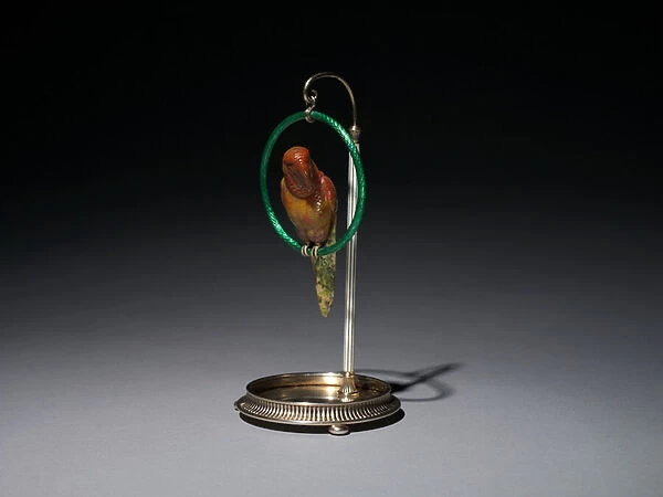 Parrot on a Perch (Parrot), firm of Peter Carl Faberge (1846-1920), 1896-1903 (silver